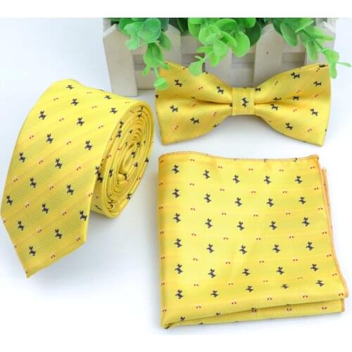 Dog Camouflage Neck Tie Set For Men Slim Necktie Bowtie Handkerchief Suit Ties Cravat Butterfly Corbatas