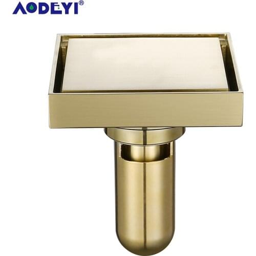 Brass Tile Insert Square Floor Waste Grates Bathroom Shower Drain Floor Drain Brushed Gold Fltro Ducha Drain Hair Invisible