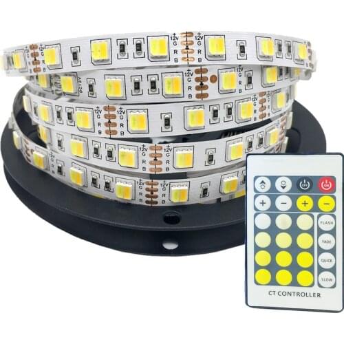 5M SMD5050 60Led/m Double Color CW/WW LED Strip light 12V Dual White Color Temperature LED Tape With 24Key CCT Remote Controller