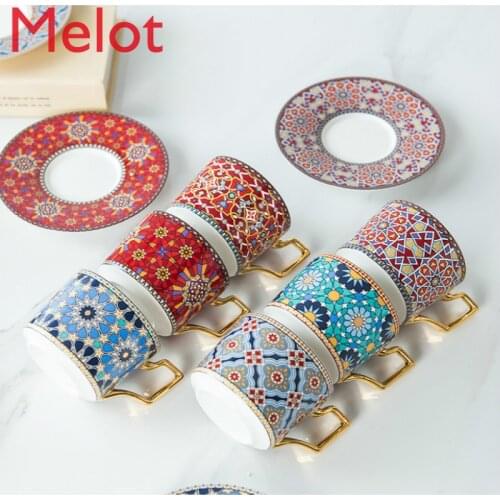 Moroccan luxury ceramic coffee cup European style coffee cup and saucer set home porcelain afternoon tea flower tea cup