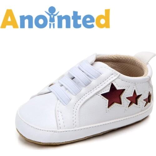 Baby Boy Fashion Pure Color PU Star Elastic Belt Soft Bottom Breathable Non-Slip Shoes For Toddlers