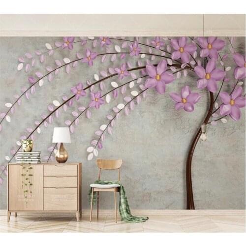 Custom wallpaper 3d purple one tree flower Nordic elegant 3d TV background wall papers home decor papel de parede 3d wallpaper