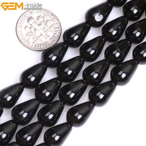 Natural Drop Teardrop Black Agates Stone Beads For Jewelry Making 15inches Loose DIY Necklace Gift