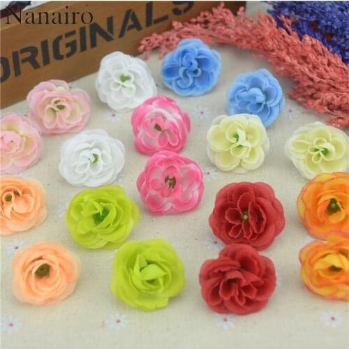 100pcs 3cm Cheap Artificial Silk Flower Mini Rose Heads for Wedding Decor DIY Decorative Scrapbooking wreaths Fake Flowers