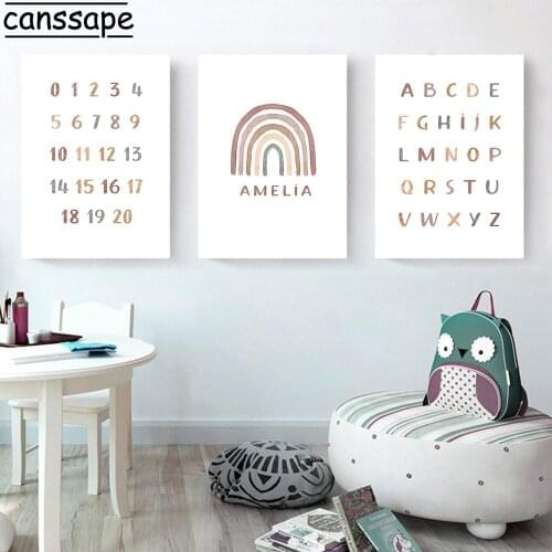 Nordic Wall Art Canvas Painting Custom Name Poster Alphabet Digital Prints Rainbow Posters Nursery Wall Pictures Kids Room Decor