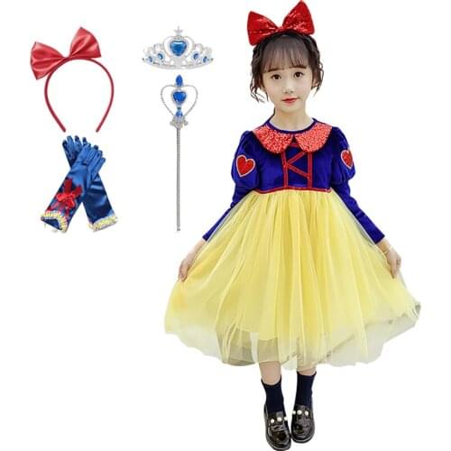 2020 New Girls Princess Party Long Sleeve Dresses Up Snow White Clothes Dress Halloween Party Princess Fantasy Girls Dress