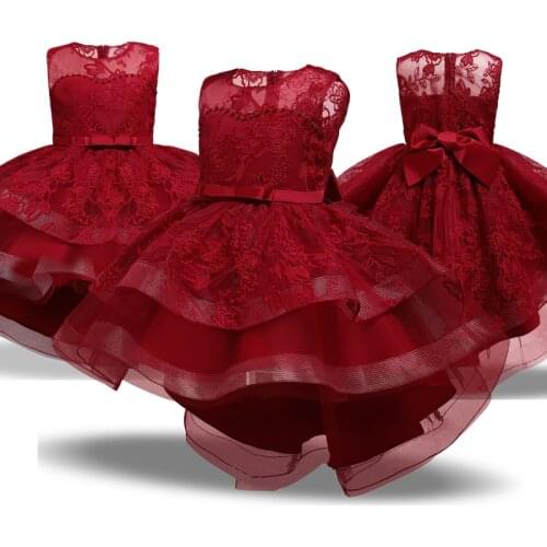 Girls New Year Party Princess Dress Kids Vintage Flower Lace Embroidery Wedding Bridesmaid Ball Gown Children Christmas Costume