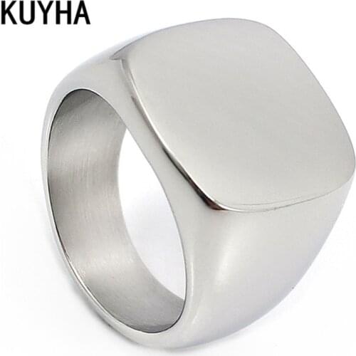 Engrave Polished Plain Design Silver Color 316L Stainless Steel Jewelry Laser Words Ring 1.7cm*1.7cm Width Size