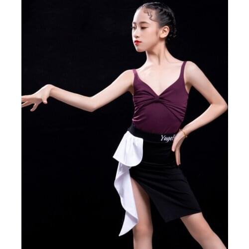 Latin Dance Dress Girls Cha Cha Rumba Samba Wear Latin Dancing Practice Costumes Kids Summer Suspender Top Split Skirt DNV13349