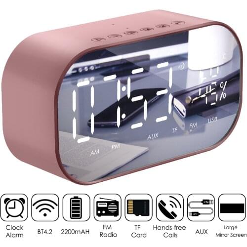 SOONHUA Portable Wireless Bluetooth Speaker Digital Desktop Alarm Clock Radio For Laptop Smartphone Column Subwoofer Music Box