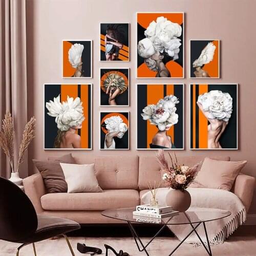 Nordic Modern Poster Home Decor Fashion Flower Lady Figure Picture Wall Art Canvas Painting Poster and Print Living Room Design