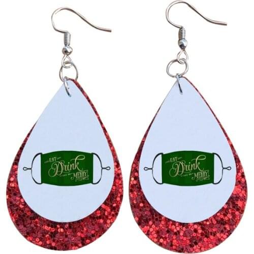 Merry Chirstmas Cartoon Leather Earrings Double Layers Glitter Lightweight Earrings Housewarming Party