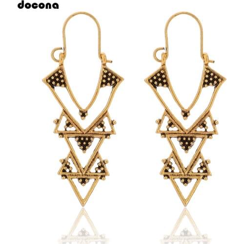 Docona Retro Gold Silver Color Splice Rhombus Drop Dangle Earring for Women Metal Geometric Long Pendant Earrings Brincos 9028