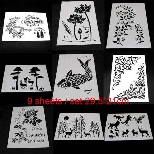 9pc Lotus Painting Template Stencil Bullet Journal DIY Embossing Craft Accessories Sjablonen For Scrapbooking Decor Reusable