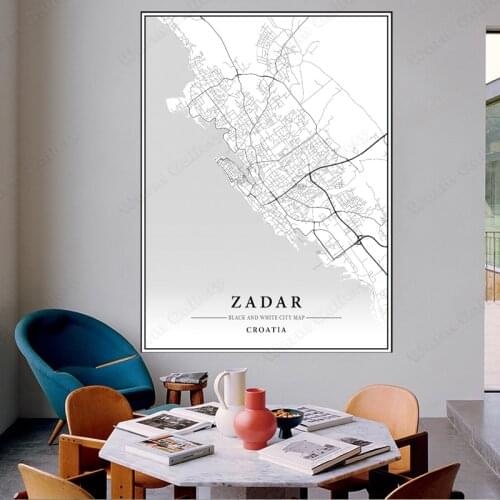 Zadar Cities Map Poster croatia Map Print Abstract Canvas Paintings Black and White Wall Picture Modern Home Decoration