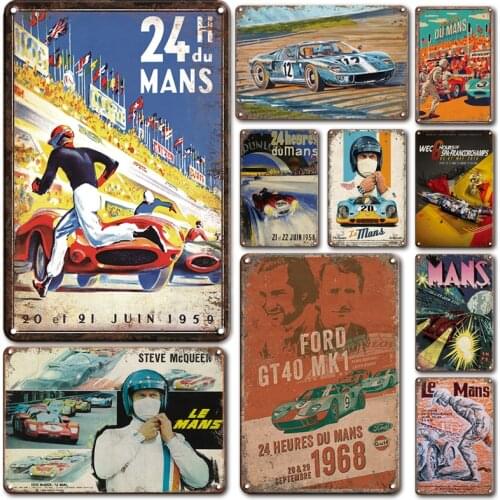 Vintage 24 Le Mans Tin Poster Metal Plate Sign Home Decoration Plaques Retro Racing Car Stickers Man Cave Room Decor Tin Signs