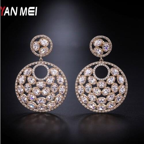 YANMEI Luxury Crystal Stud Earrings For Women Circle And Hollow Earring Fashion Jewelry YME9001