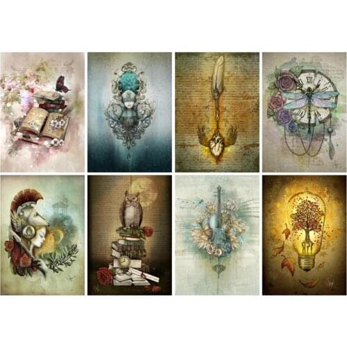 Yumeart Steampunk Painting Feather Flower Violin Girl Owl Diamond Embroidery Cross-stitch Diamond Mosaic Diamant Painting Decor
