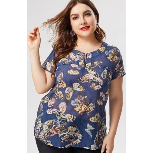 2020 Summer mom Short sleeve Printed flower T-shirt fashion ladies Vintage elegant Plus Size Womens Tops