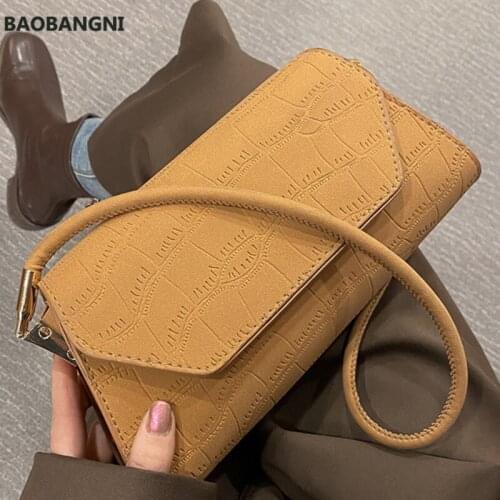 Scrub Stone Pattern Womens Baguette Shoulder Bags for Women Simple PU Leather Trend Solid Color Handbag Armpit Bag