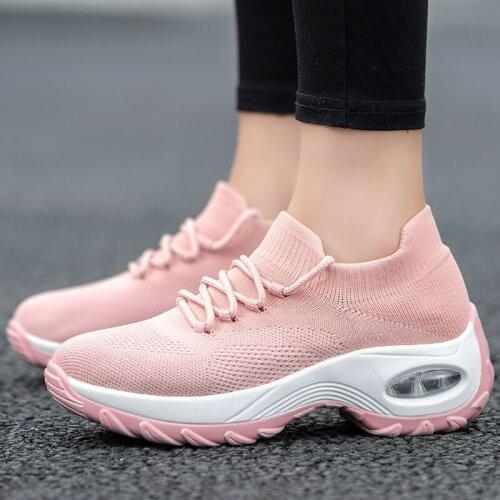 Women Sneakers Breathable Mesh Casual Shoes Platform Sneakers Women Lace Up Socks Sneakers Walking Running Shoes Woman WSH3786
