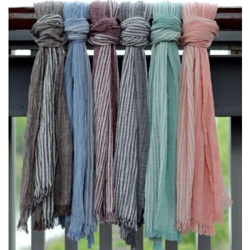 2015 Women Summer Stripe Pattern Cotton Linen Scarf Stripe Fringe Scarf Wholesale 6Colors 10pcs/lot