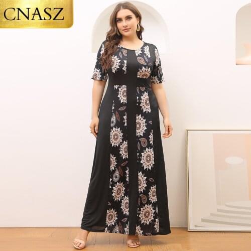 2021 Womens Summer New Style Bohemian Fashion Print Stitching Dress Islamic Turkey Long Skirt Dubai Middle East Fashion Ladies