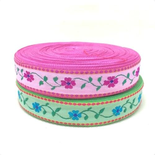 1" 25MM 10YARD/LOTS Zakka handmade green and pink small flower knitted andmeticulous laciness MZZD151204