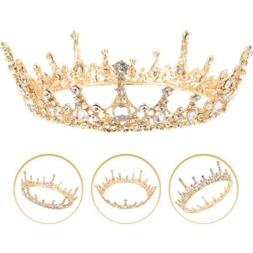 1Pc Wedding Bride Crystal Ancient Copper Round Shape Baroque Style Crown