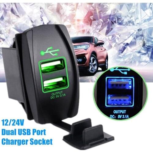 12-24V 3.1A Universal Dual USB Port Led Five Colors Socket Plug Car Charger Adapter With Dustproof Cover For Auto Truck Boat