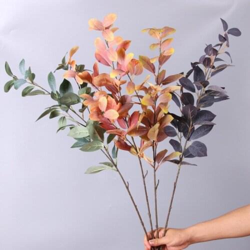 2pcs 90cm Single Stems Eucalyptus Leaf Artificial Plant Vintage Autumn Color Real Touch Tree Leaf Plant