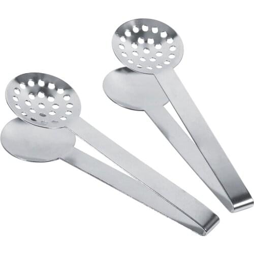 2pcs Kitchen Craft Tool Stainless Steel Round Tea Bag Tongs Squeezer Holder Grip