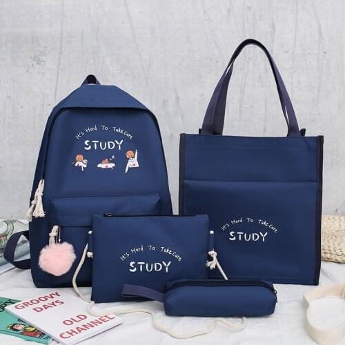 2021 4Pcs/set Canvas School Bags for Teenage Girls School Backpacks Women Bookbags College Travel Backpacks Female Rucksack