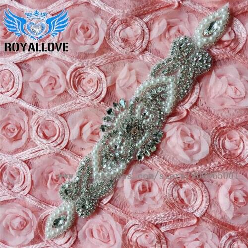 30PCS Wholesale Handmade Bridal Gown Sash Rhinestones Appliques Iron On For Wedding Dresses Belt Clear Silver Crystal Craft