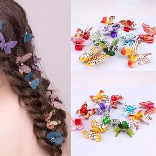 5 PSC Color Butterfly Hair Extension Ring Hair Ring Embossed Aluminum Ring Hollow Ring Headdress Small Butterfly Set Wth Diamond