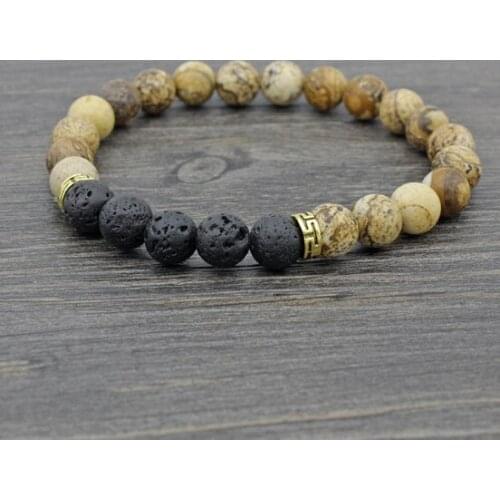 8mm oty4 Buddha elastic thread adjusted black volcanic lava Stone bead essential oils diffuser picture stone Bracelet Bangles