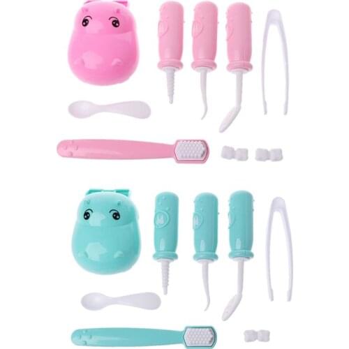 9PCS Hippo Dentist Check Teeth Model Set Kit Pretend Play Toy Role Play Educational Learing Toys Children Kids Toy Gift