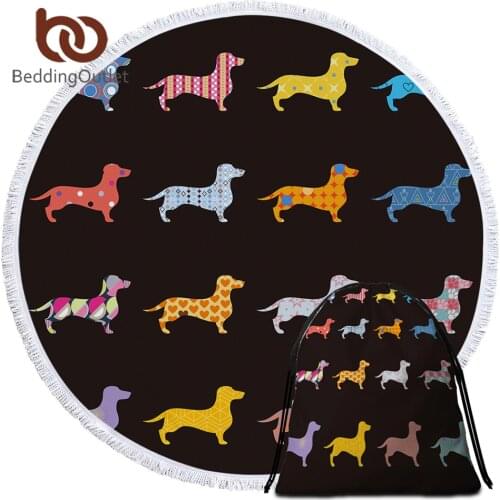 BeddingOutlet Dachshund Round Beach Towel Tassel Tapestry Cartoon Dog Microfiber Bath Towel Toalla Picnic Blanket Beach Mat