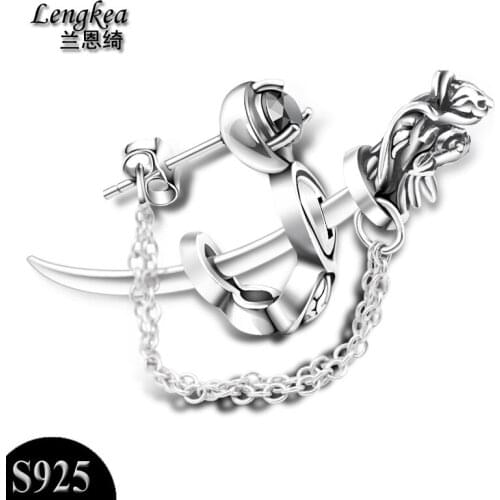Free shipping,Thai silver s925 simitar stud earring vintage personality male individuality alternative earring fashion jewelry