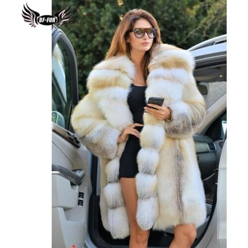 BFFUR Women Luxury Fur Coats Real High Qulaity Real Gold Island Fox Fur Overcoat With Long Lapel Collar Winter Warm Jackets 2021