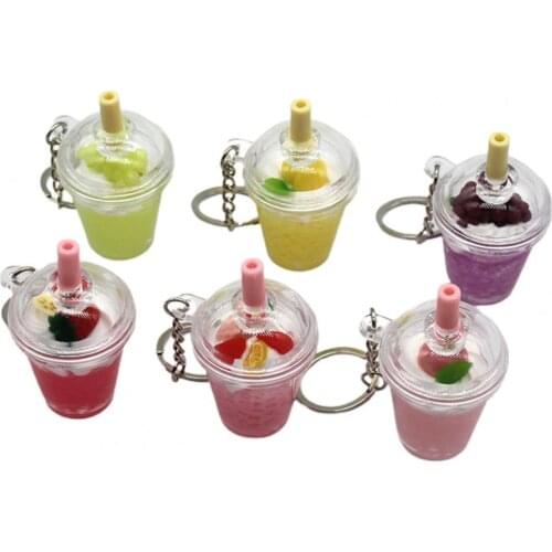 Key Holder Highly Simulated Bag Pendant Plastic Cartoon Ice Cream Juice Cup Shape Keychain for Backpacks