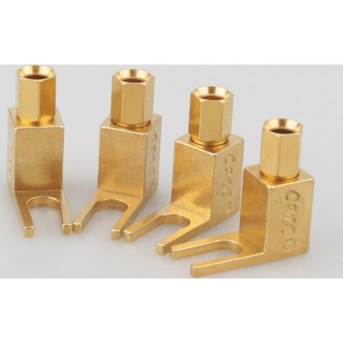 CMC Gold Plated Speaker Spade Banana Plug Adapter Right angle HIFI Free shipping