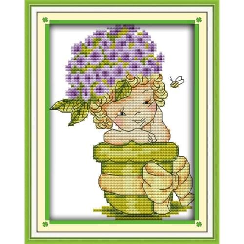 Joy Sunday Baby Vase Counted Cross Stitch Kits 11&14CT DMC DIY Embroidery Kits Needlework for Home Decor Handmade Gift
