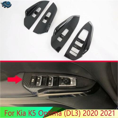 For Kia K5 Optima (DL3) 2020 2021 Car Accessories Carbon Fiber Style Door Window Armrest Cover Switch Panel Trim Molding Garnish