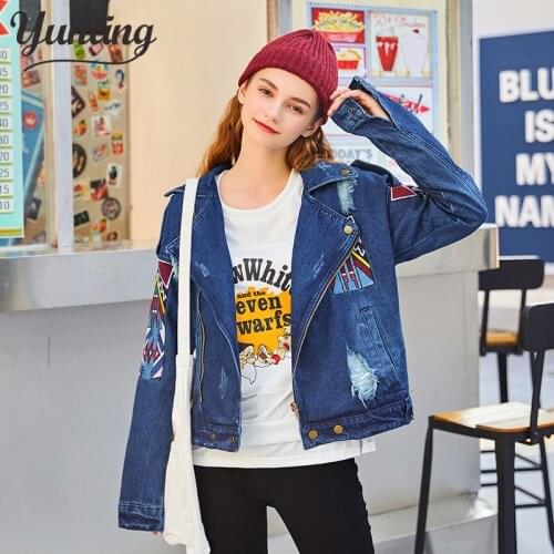 Denim Jackets Coat Women Patch Designs Long Sleeve Bomber Jacket Casual Loose Casaco Feminino Vintage Jaqueta Feminina