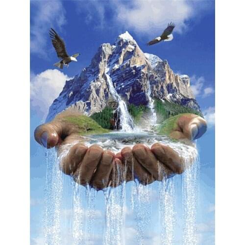 Magic Hand DIY 5D Square Diamond Painting Cross Stitch Owl Waterfalls Paintings Needlework Diamond Embroidery Resin Crafts 60*75