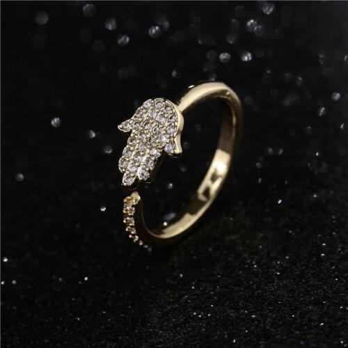 Fashion Gold Color Good Luck Palm Ring For Women Girl AAA CZ Open Ring Female Party Jewelry Gift Daily Accessories
