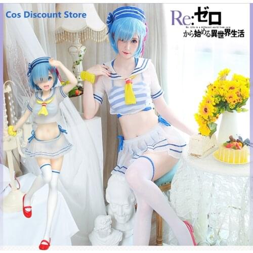 Anime RE: ZERO - Starting Life in Another World Rem Cosplay Costume Summer Sailors Swimsuit Womens Wear Custom-made 2021 New