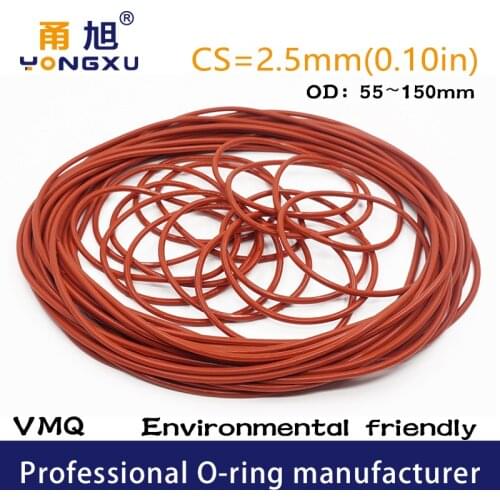 Red Silicon O-ring Silicone/VMQ CS2.5mm Thickness OD55/60/65/70/75/80/85/90/95/100/150*2.5mm O Ring Seal Rubber Gasket Washer