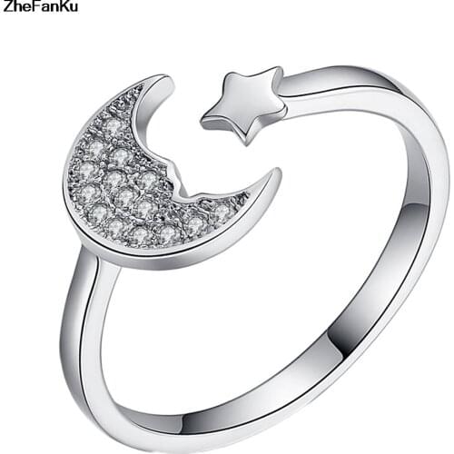 Creative Personality Moon And Stars Adjustable Women Finger Ring Dropshipping